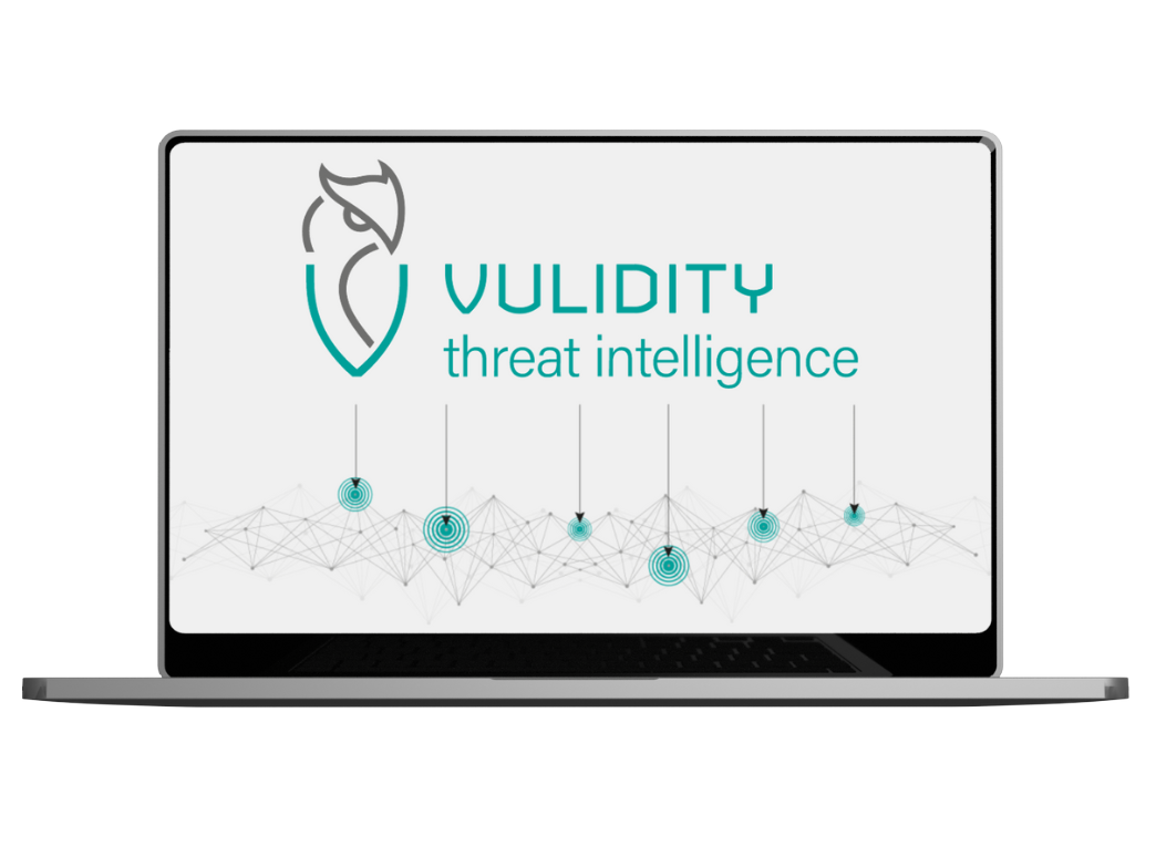 Vulidity Threat Intelligence Software – Laptop mit dem Logo der Vulidity Threat Intelligence Lösung.